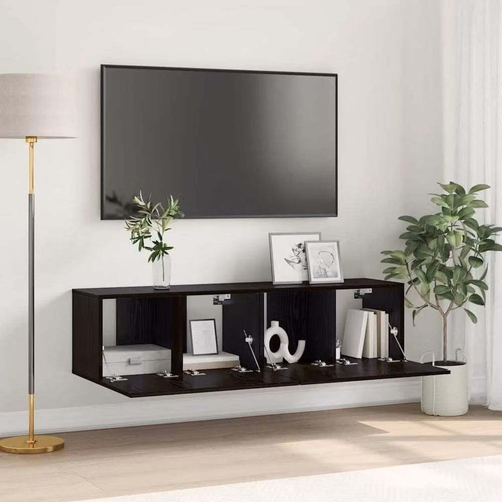 Berkfield Home Small Modern TV Cabinet Set in Black Oak Engineered Wood – 2
