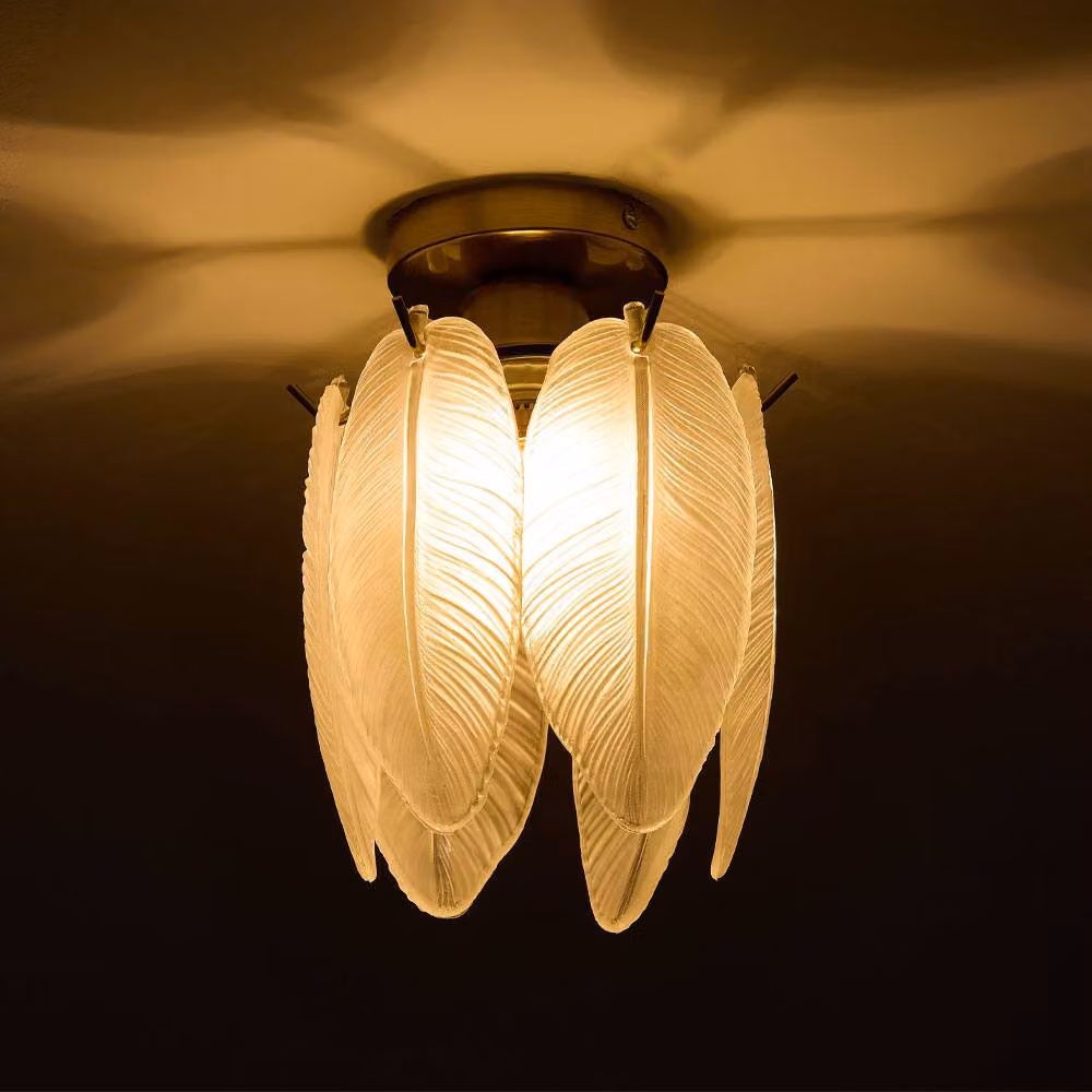 Living and Home Feather Semi-Flush Mount Ceiling Light in Gold and Glass – 4