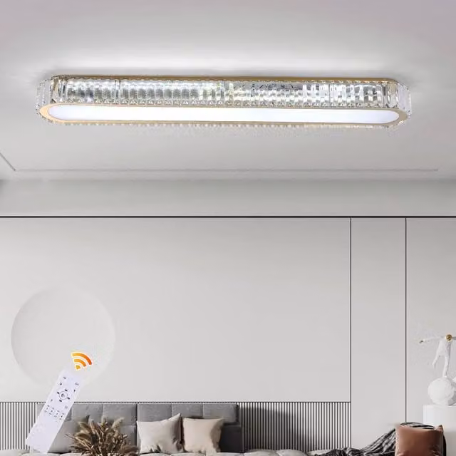 NIVOR Gold Rectangular Crystal LED Dimmable Flush Mount Ceiling Light, 100 cm