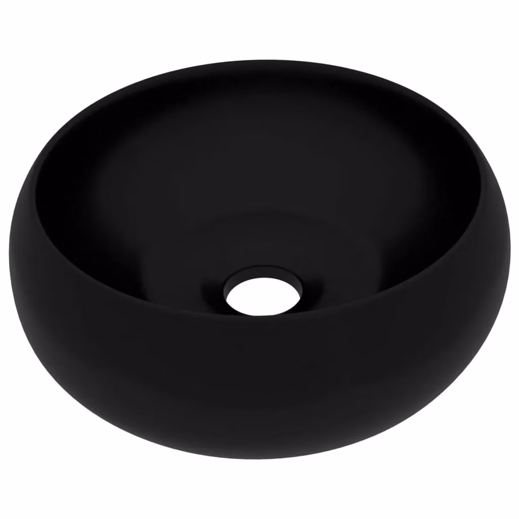 Berkfield Home Luxury Round Ceramic Wash Basin in Matt Black, W: 40 cm, D: 15 cm, H: 15 cm – 2