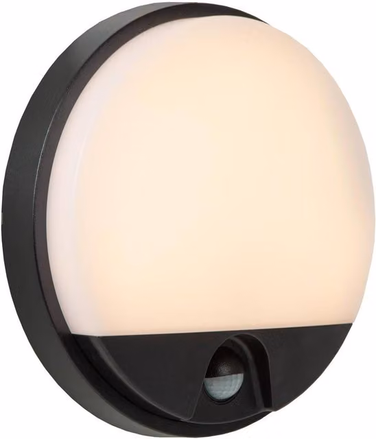 Lucide HUPS IR Round LED Wall Light for Indoor and Outdoor Use, Black, Diameter: 21 cm, with Motion and Dusk Sensors, 10W, 3000K, IP54 – 3