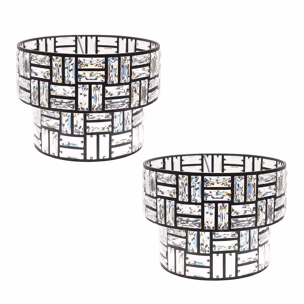 ValueLights Elise Pair of Black and Transparent Acrylic Jewel Two Tier Easy Fit Lampshades with LED Bulbs, Width: 27 cm – 2