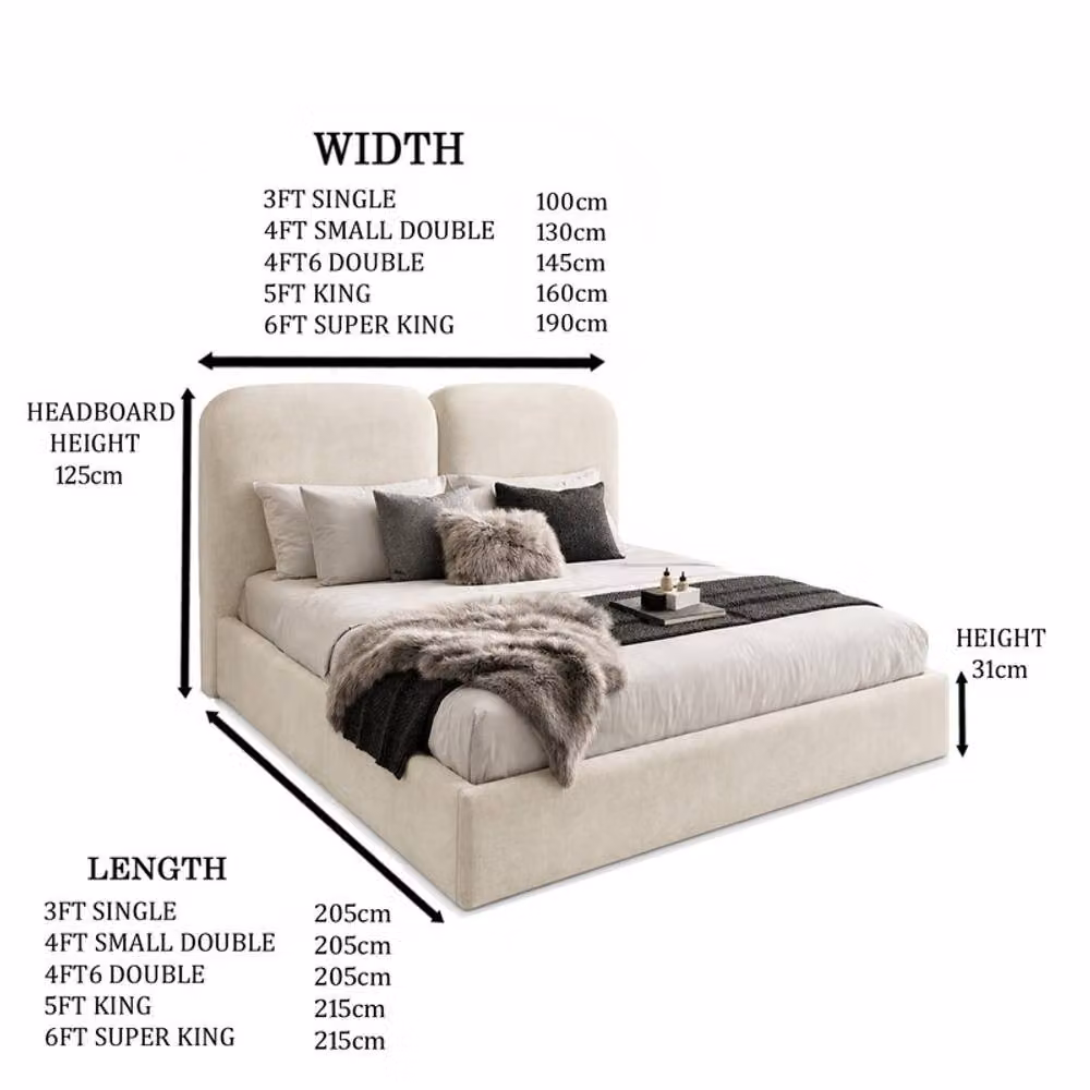 Desire Deco Alessia Upholstered Plush Velvet Bed Frame in Light Beige, Size: Double (140 x 200 cm) – 2