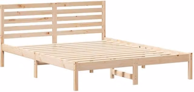 Berkfield Home Solid Pine Wood Bed with Headboard in Brown and Beige, W/D/H: 160 x 200 x 80.5 cm – 1