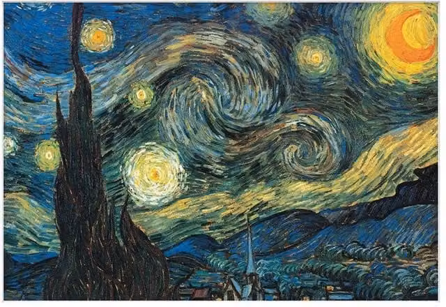Vincent Van Gogh Starry Night Abstract Paper Poster Print in Blue and Multicolour