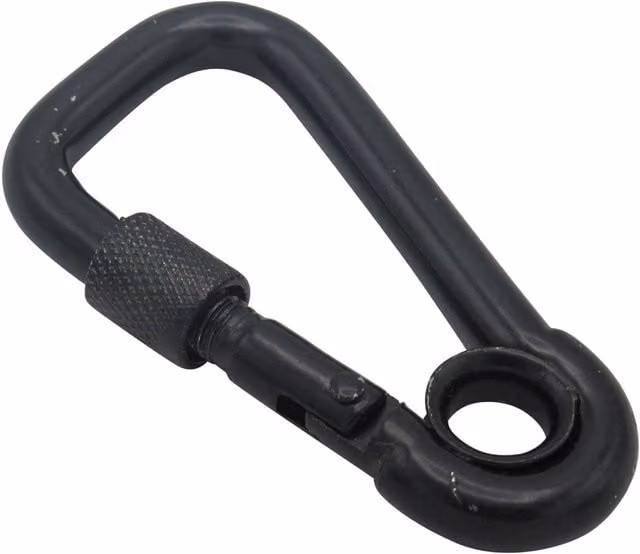 SecureFix Direct Black Asymmetric 8mm Carbine Snap Hook with Locking Nut Eyelet Gate