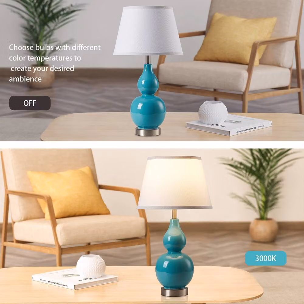 NIVOR Set of 2 Teal Ceramic Table Lamps with USB Ports and Bulbs Included, Height: 62.4 cm – 3