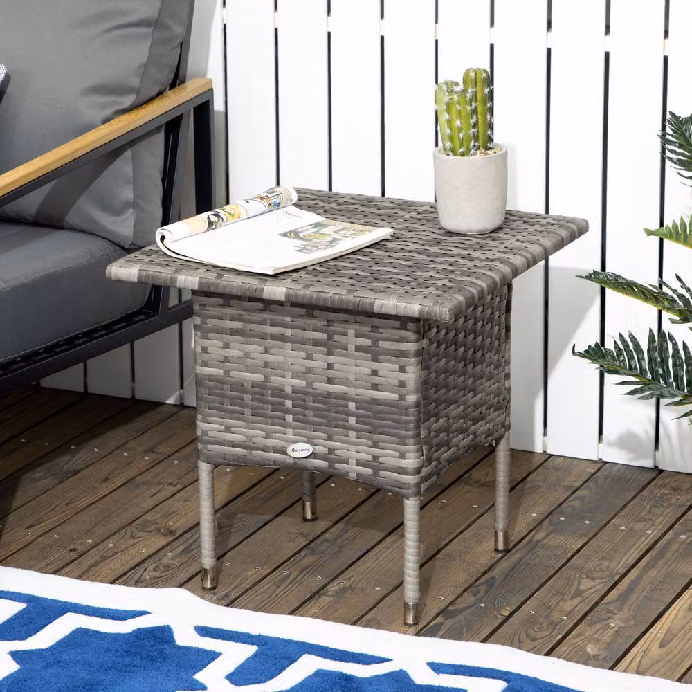 ERGOVEXA Grey Polyrattan Square Garden Side Table with Cushion Storage – 4