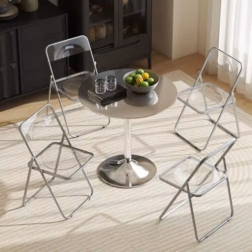HOMCOM Set of 4 Transparent Acrylic Folding Chairs in Clear and Silver – 5