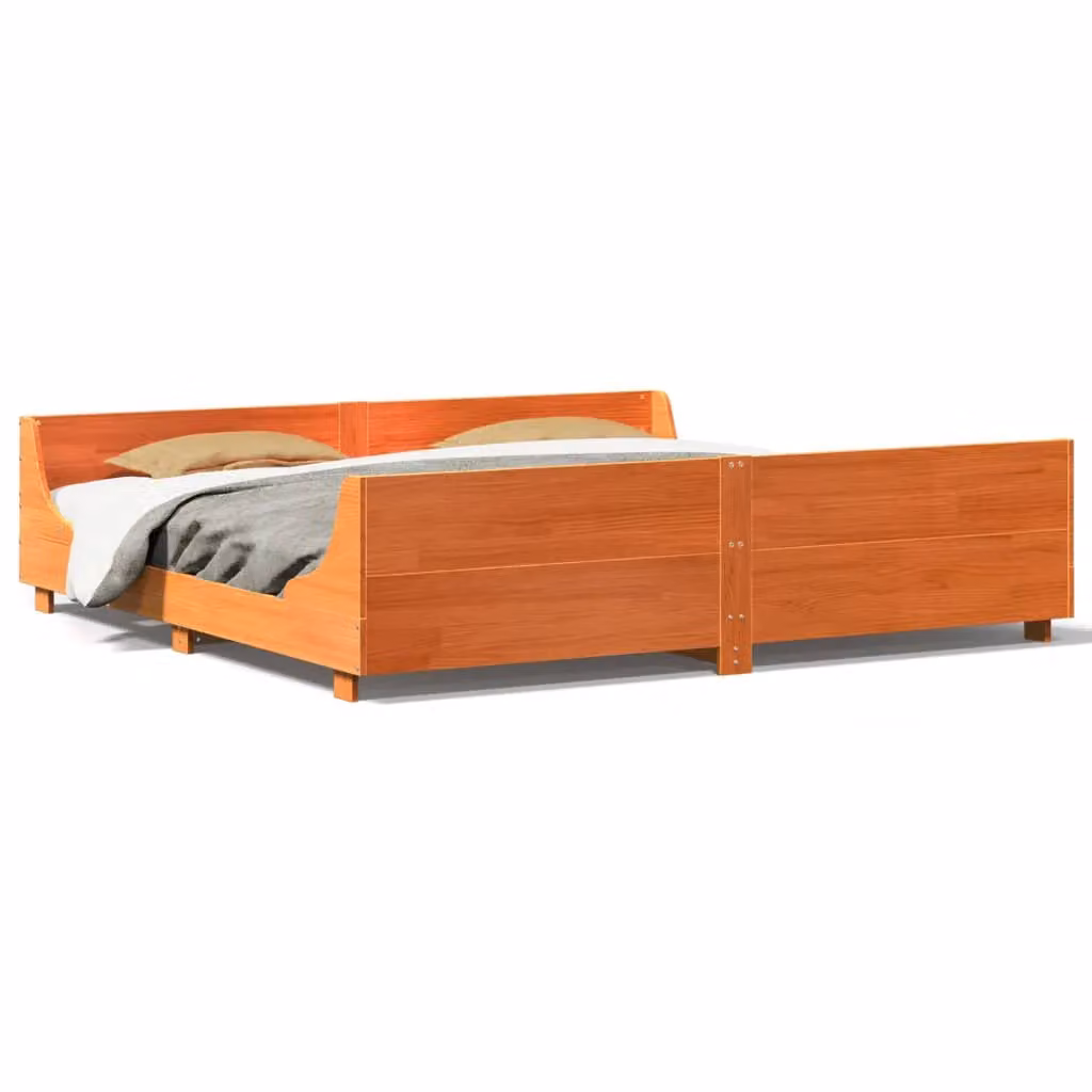 Berkfield Home Super King Solid Wood Pine Bed Frame in Wax Brown, W/D/H: 180 x 200 cm – 2
