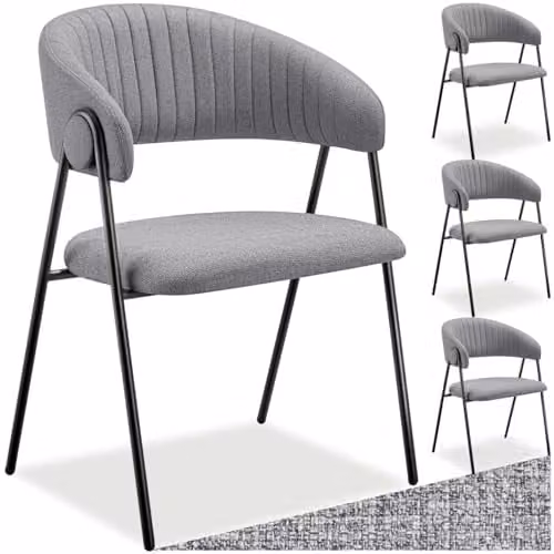 tectake Bedano Set of 4 Modern Dining Chairs in Grey Fabric with Metal Legs