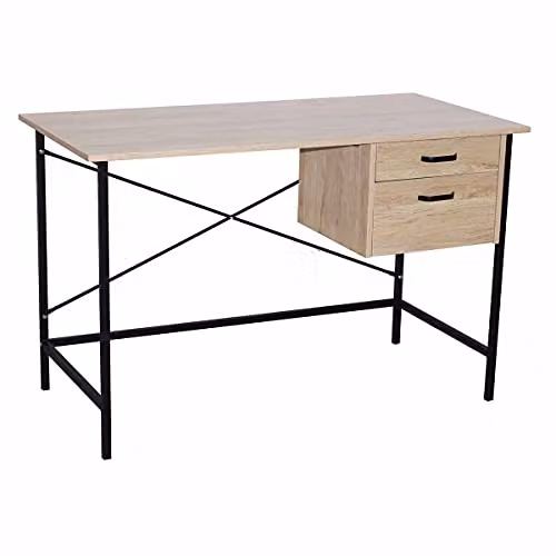 Core Loft Industrial Writing Desk with 2 Drawers, Oak Effect and Grey Metal Legs, W/D/H: 120 x 60 x 76 cm – 3