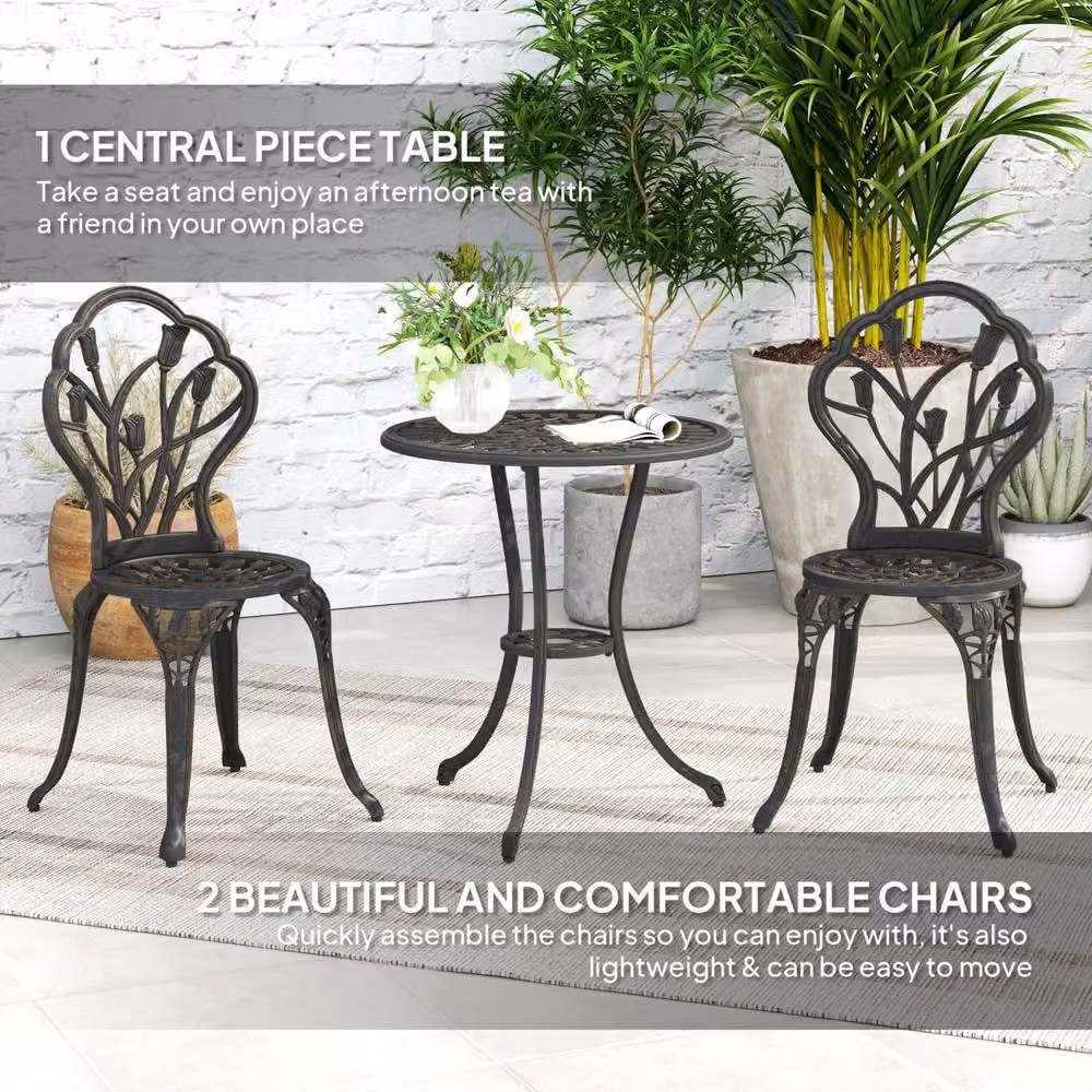Wyld Haus 3 Piece Bronze Aluminium Bistro Set with Parasol Hole and 2 Seats – 4