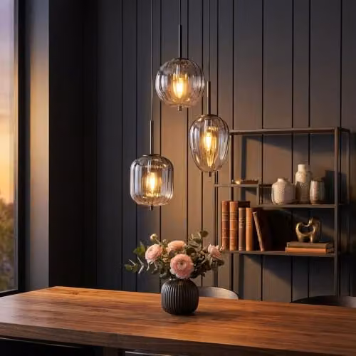 Globo Lighting Attila Cluster Pendant Lamp in Black Metal with Smoky Glass Shade, 3x E14 Bulbs, Height: 120 cm – 2