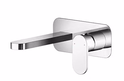 Nuie BIN328 Binsey Modern Bathroom Round Wall Mount 2 Hole Basin Mixer Tap with Single Lever Handle and Plate, Chrome