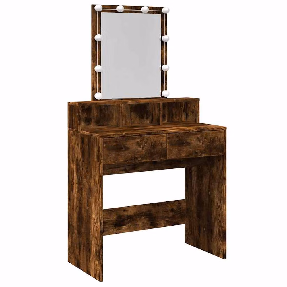 Berkfield Home Beautiful LED Dressing Table in Smoked Oak Brown, W: 80 cm, D: 41 cm, H: 144.5 cm – 3