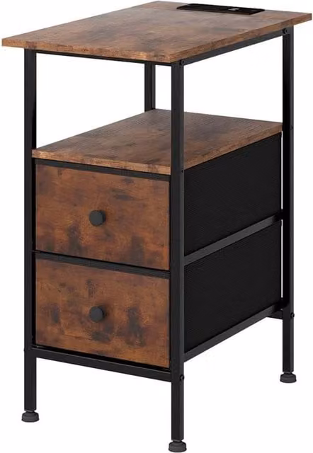 Nordara Industrial Bedside Table and Side Cabinet in Brown and Multicolour Wood and Metal