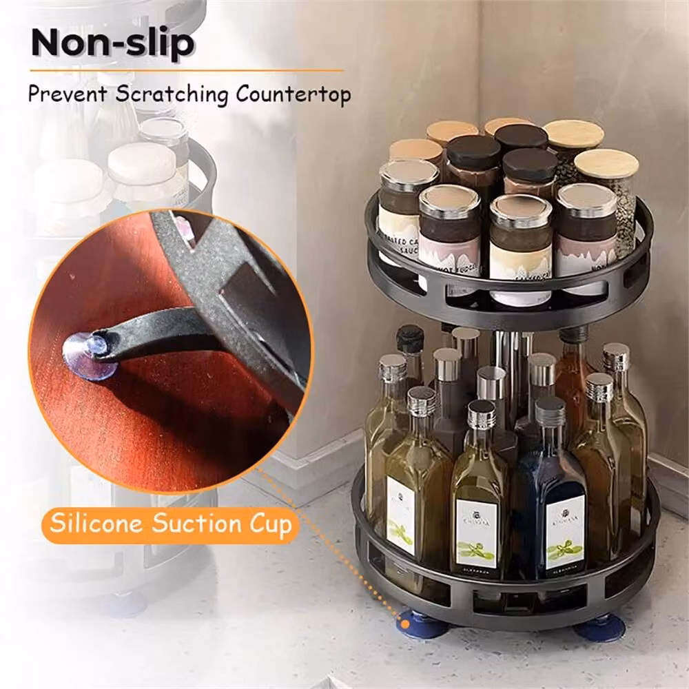 Nordara 2 Layer Rotating Metal Spice Rack Organiser in Black, W/D/H: 100 x 100 x 100 cm – 4