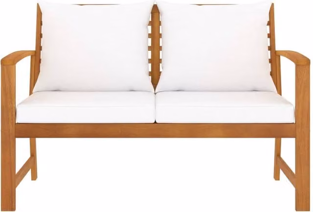 Berkfield Home Acacia Wood Garden Bench in Brown with Cream Upholstered Cushion, Width: 120 cm