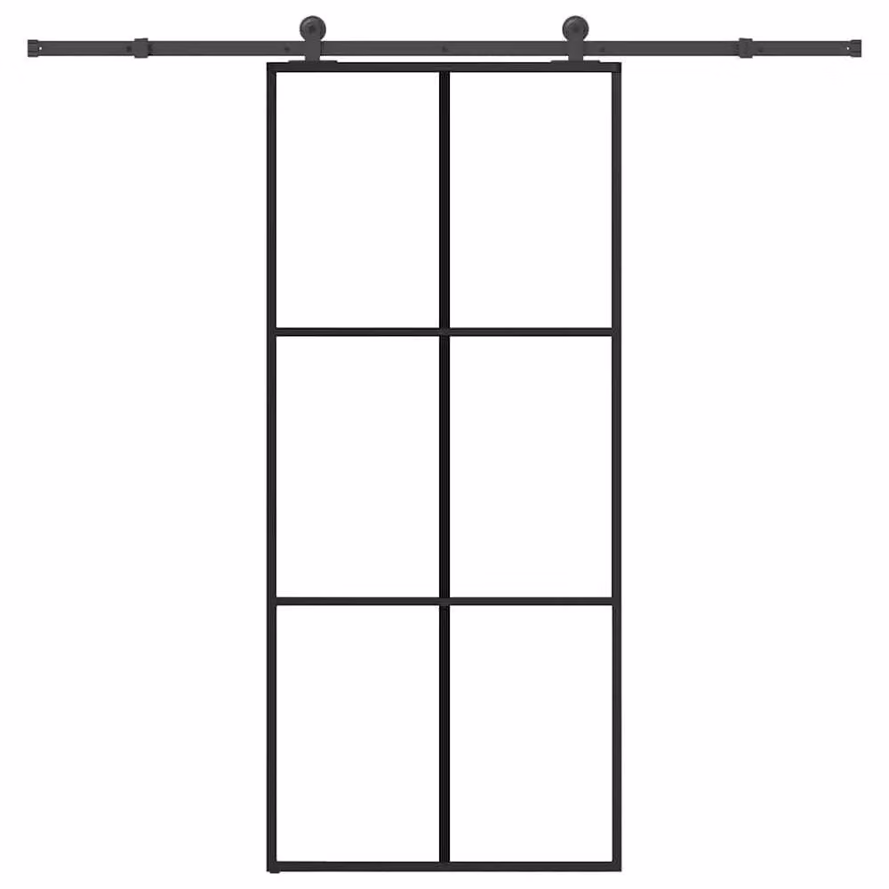 Berkfield Home Modern Sliding Door with Hardware Set, Black ESG Glass and Aluminium, W: 90 cm, H: 205 cm – 2