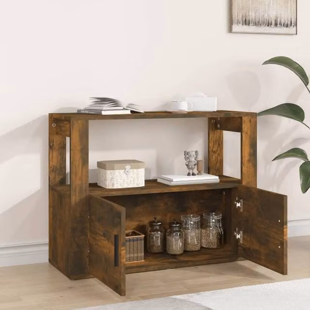 Berkfield Home Smoked Oak Sideboard in Brown, W/D/H: 80 x 30 x 60 cm