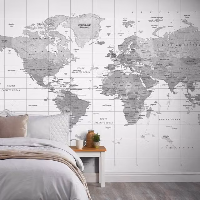 Grandeco World White Abstract Map Vinyl Mural