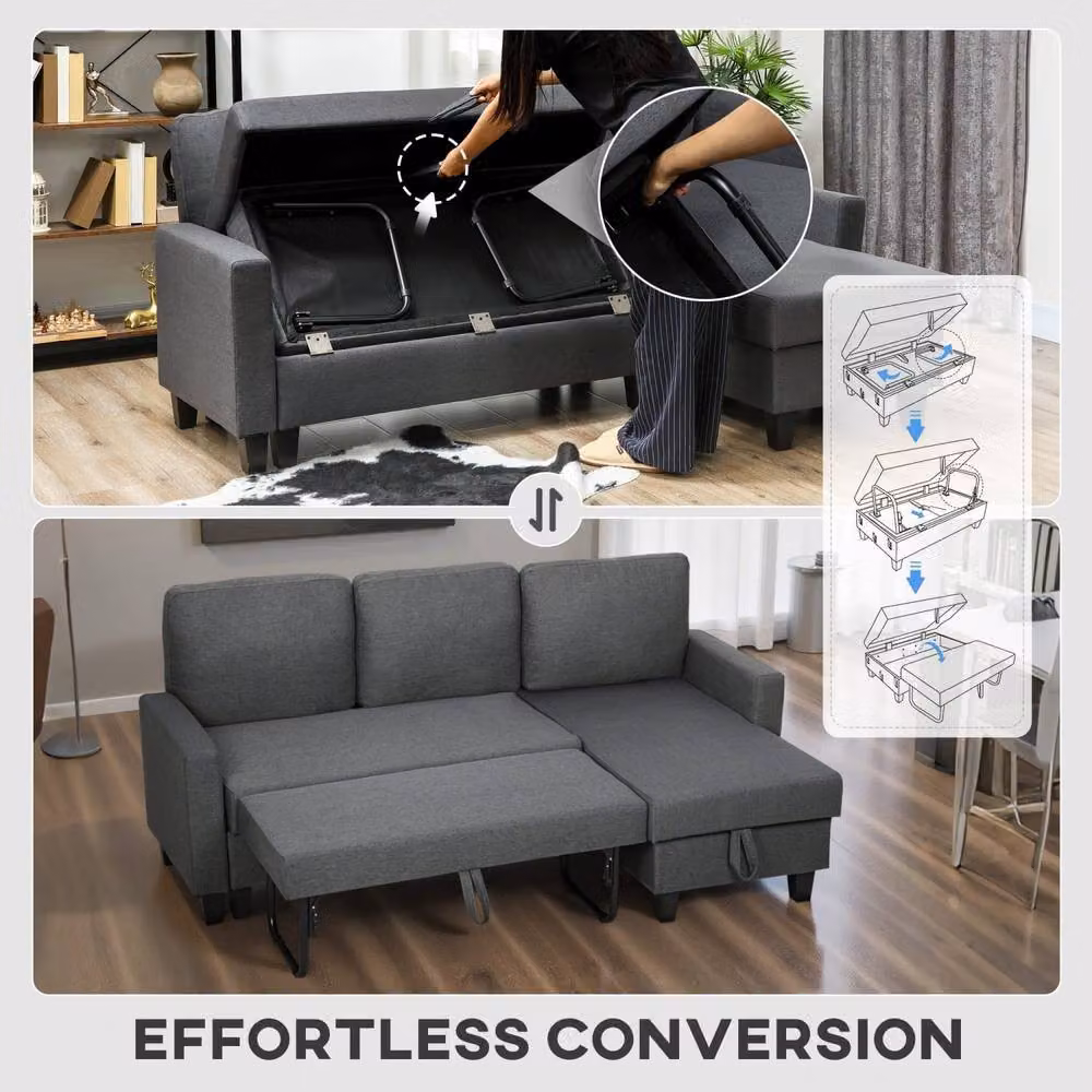 Wyld Haus Lulo 3 Seater Fabric Sofa Bed with Reversible Chaise in Charcoal Grey – 5