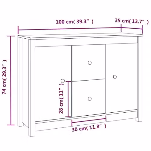 vidaXL Grey Solid Wood Pine Sideboard, W/D/H: 100 x 35 x 74 cm – 3