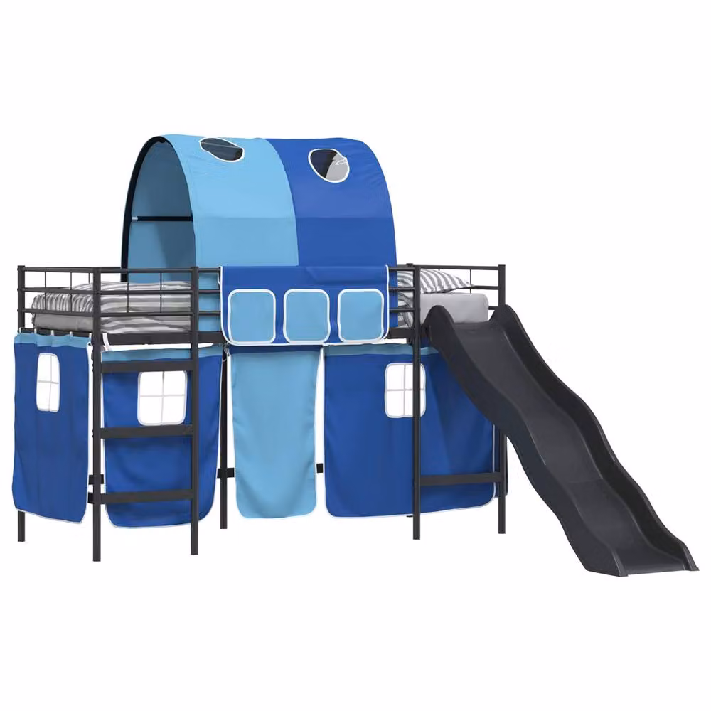 Berkfield Home Kids' Metal Loft Bed Frame in Black and Blue, W/D/H: 90 x 190 cm – 2