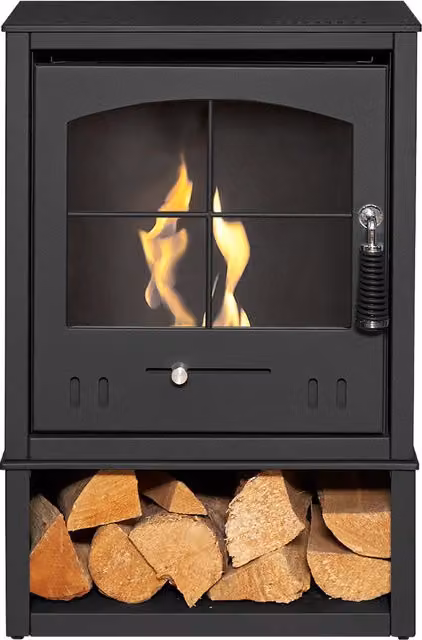 OKO S2 Bio Ethanol Stove with Log Storage in Charcoal Grey, W/D/H: 65.5 x 44.0 x 31.0 cm – 1