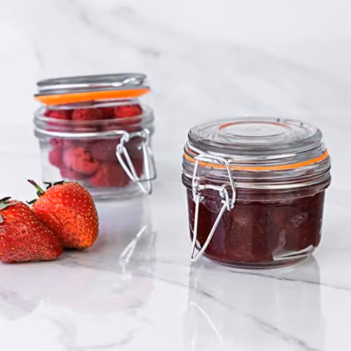 Argon Tableware Set of 6 Leakproof Glass Storage Jars with Clip Lids and Labels, 125ml, Transparent – 4