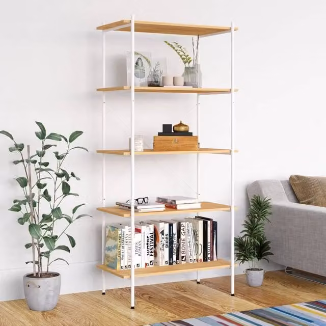 Berkfield Home 5-Tier Scandinavian Shelving Unit in White and Oak, W/D/H: 80 x 40 x 163 cm – 1