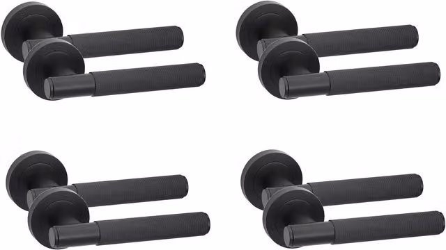 Golden Grace Matt Black Knurled T-Bar Door Handles on Rose, 4 Pair