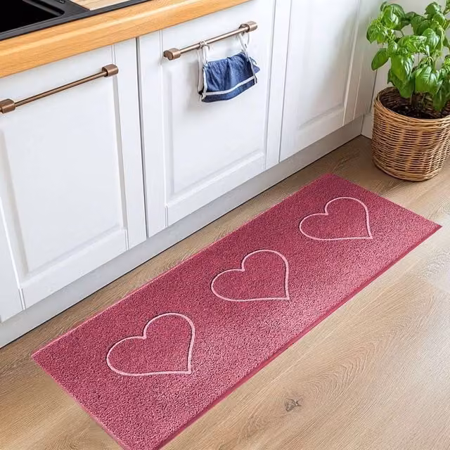 Nicoman Pink Heart Embossed PVC Spaghetti Runner Rug, W/D/H: 150 x 60 cm