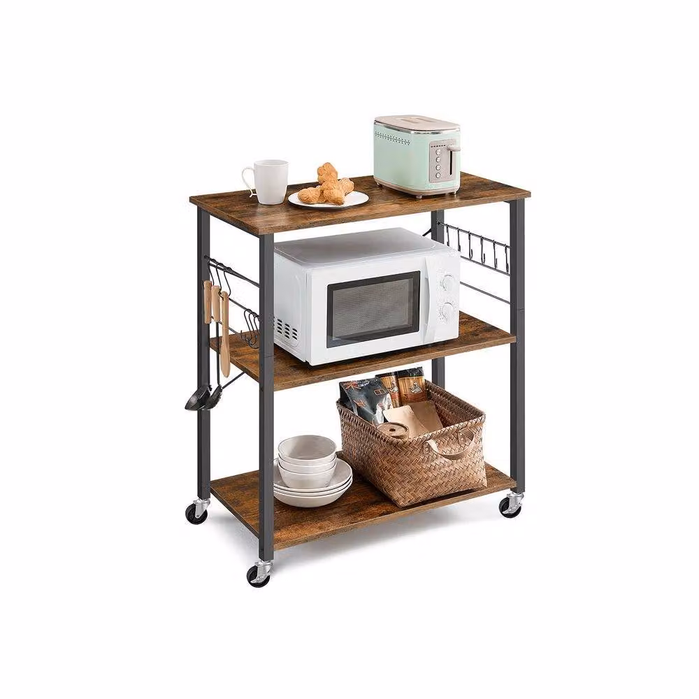 Pirlo Plush Rolling Kitchen Serving Trolley with Wheels, Rustic Brown, W: 40.0 cm, D: 40.0 cm, H: 89.0 cm – 5