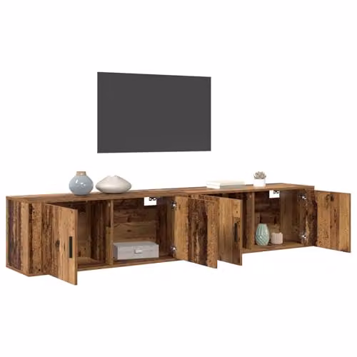 vidaXL 2-Piece Wall-Mounted Modern TV Cabinet Set in Brown Engineered Wood – 1