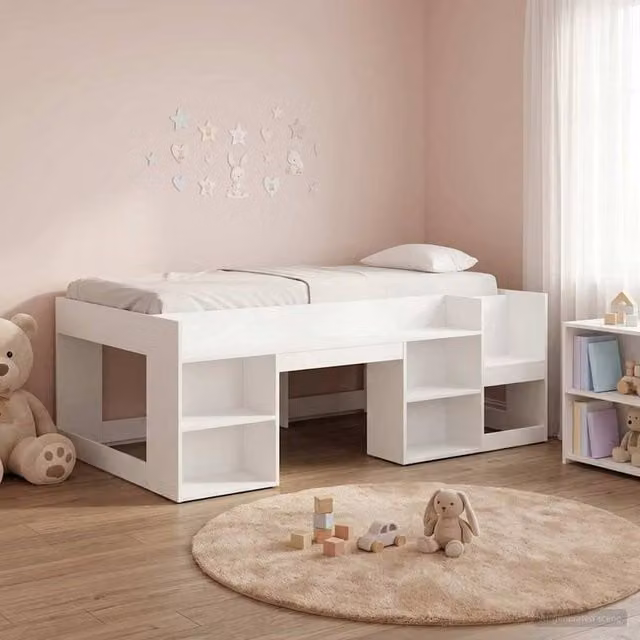 Berkfield Home Kids Bed Frame with Side Compartments and Bedside Shelf, White, W: 98.5 cm x L: 200 cm