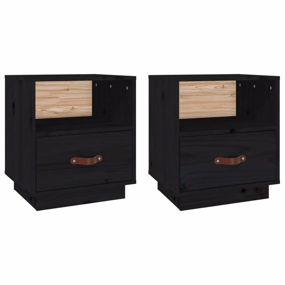 Berkfield Home Beautiful Bedside Cabinets, Set of 2, Black, Solid Pine Wood, W/D/H: 40 x 34 x 45 cm – 2