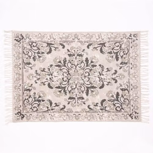 Esselle Kew Antique Printed Small Grey Rug with Fringes, W: 120 cm, D: 170 cm