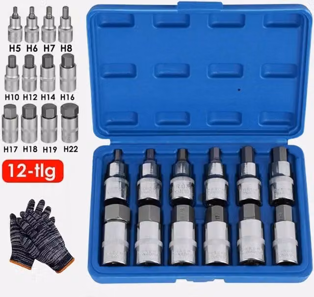 Ventryn 12pc 1/2 inch Drive Metric Hex Bit Socket Set, 5mm to 22mm, Silver – 1