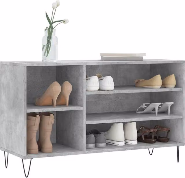 Berkfield Home Shoe Cabinet in Concrete Grey, W/D/H: 102 x 36 x 60 cm
