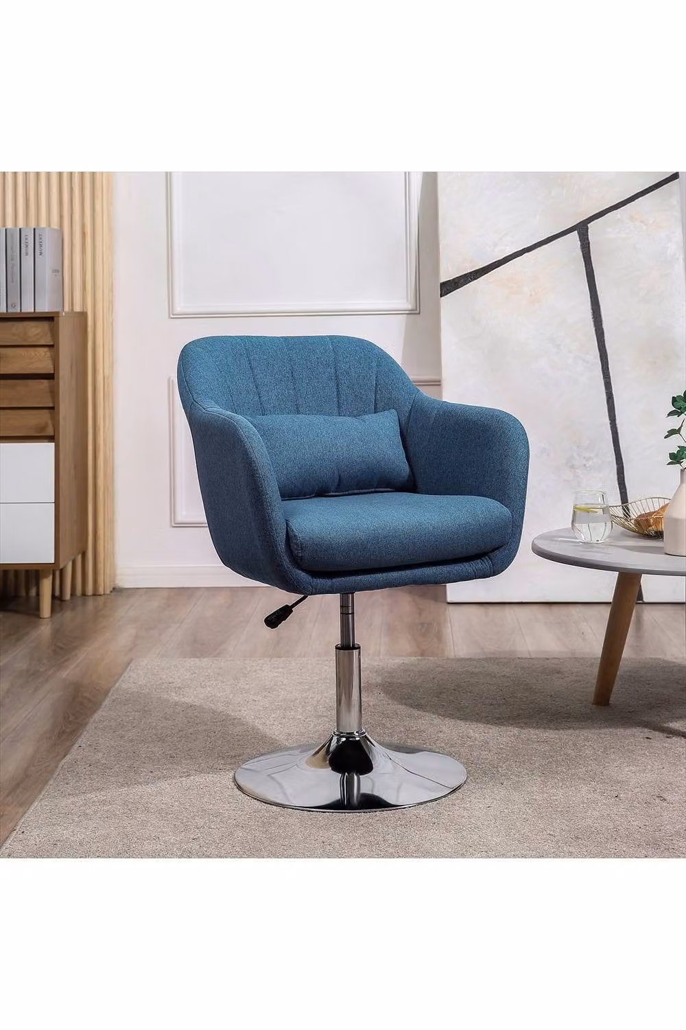 ERGOVEXA Blue Linen Fabric Swivel Accent Chair with Armrests and Metal Frame, H 91 cm x W 60 cm x D 60 cm – 3