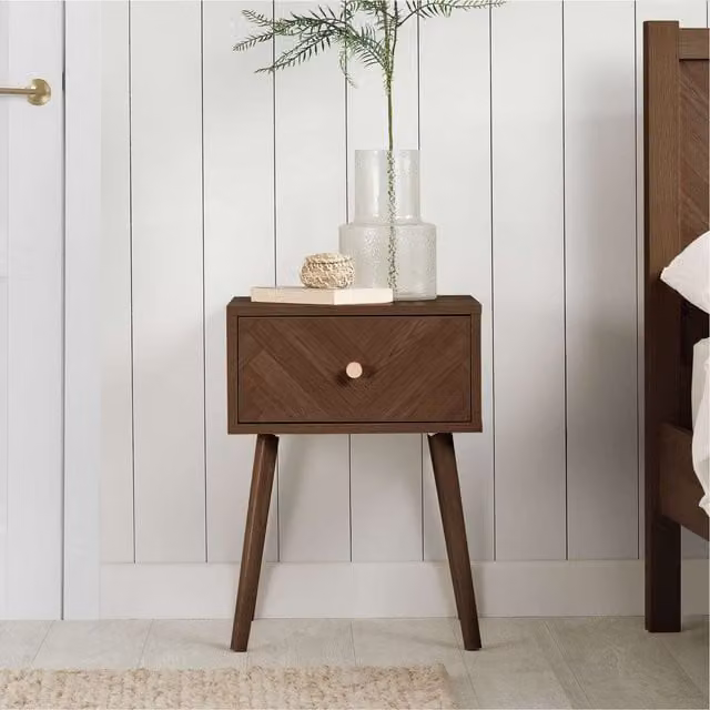 Birlea Herringford 1 Drawer Wooden Bedside Table in Oak Brown and Walnut
