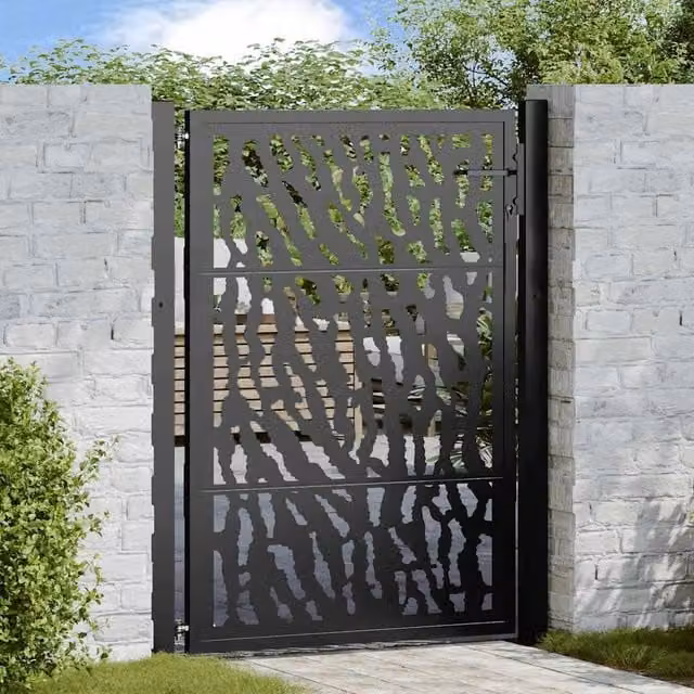 Berkfield Black Steel Garden Gate with Trace Design, W: 105 cm, H: 130 cm – 1