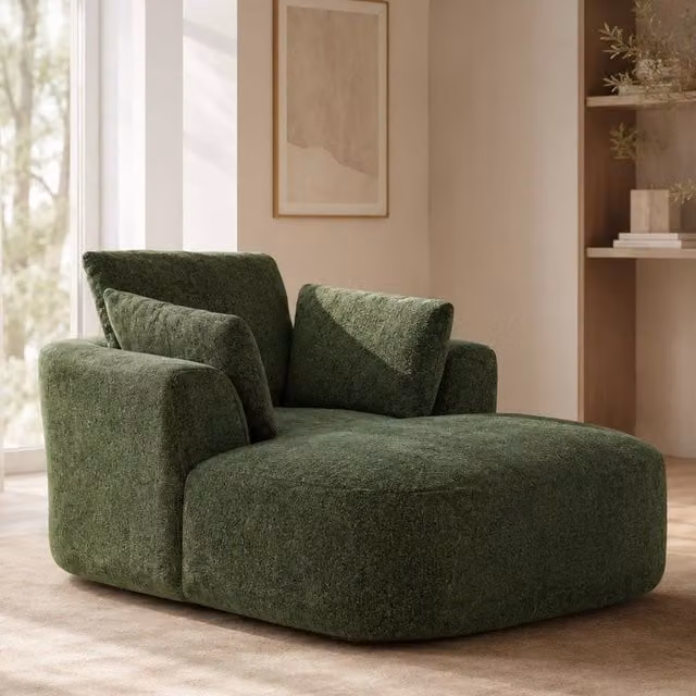 MIMO Green Chenille Upholstered L-Shape Chaise Lounge Sofa with 30D Foam, W/D/H: 164.0 x 115.0 x 91.0 cm – 1
