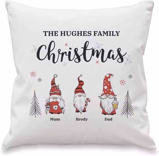 Personalised Memento Company Personalised Gonk Family Christmas Cushion, White, W/D/H: 40 x 40 x 40 cm