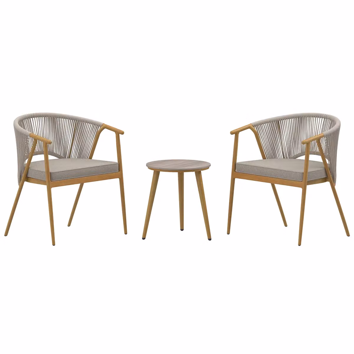 Charles Bentley Almada 2 Seater Bistro Set in Grey with Wood Effect Frame and Rope Weave – 3