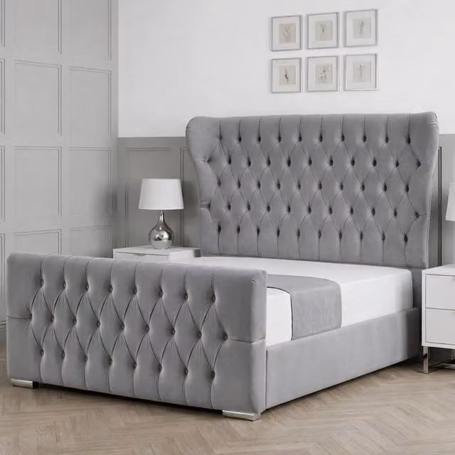 Living Comfort Bedz Velvetine Plush Velvet Upholstered Bed with Slatted Base in Grey, Size: Single (90 x 200 cm)