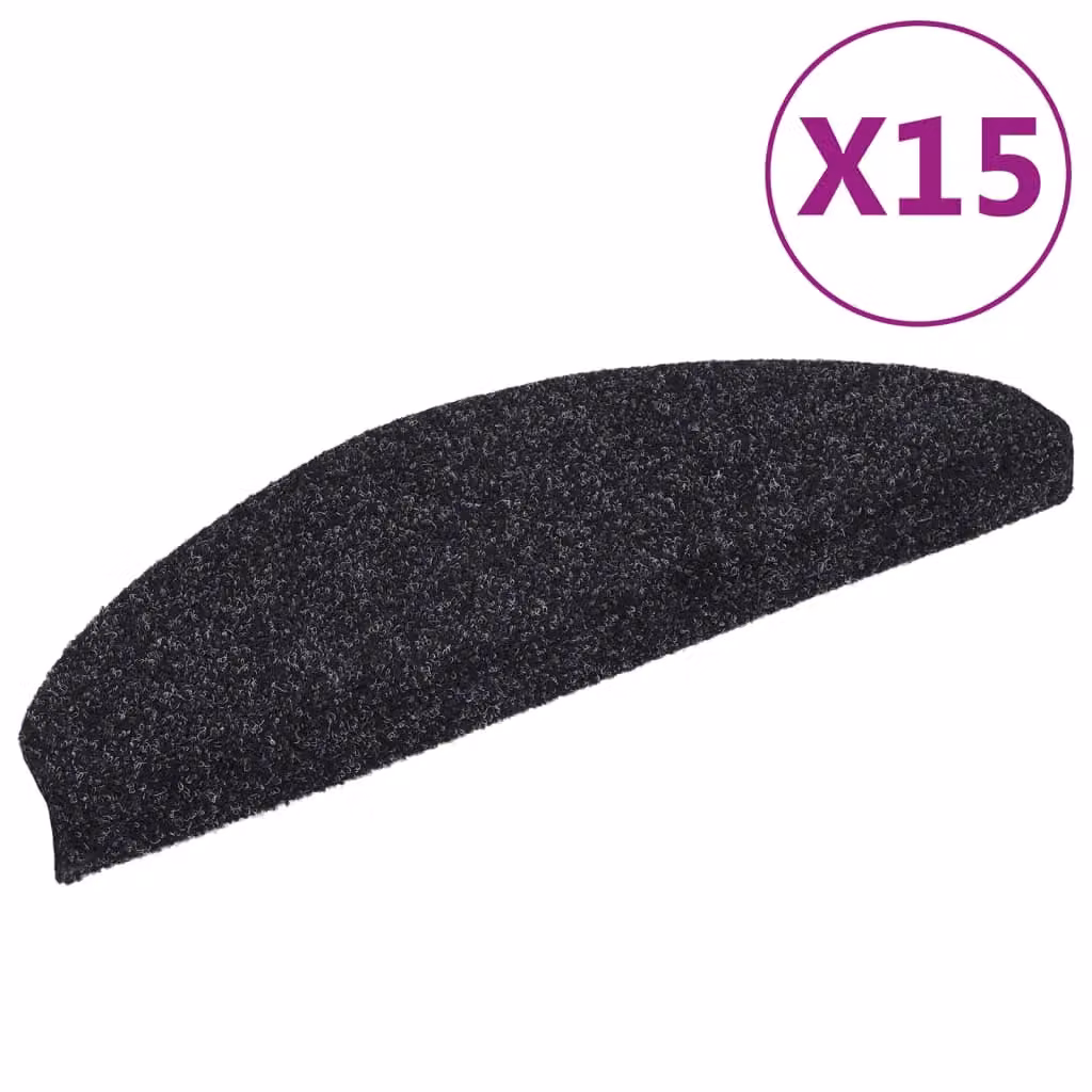 Berkfield Home 15 Piece Self-adhesive Needle Punch Stair Mats, Black, W: 65 cm, D: 21 cm, H: 4 cm – 2