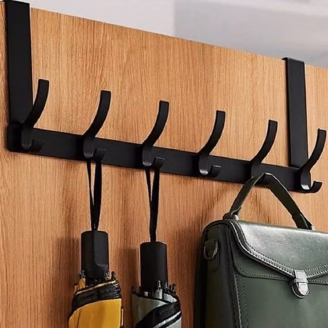 PAWNORA Black Metal Door Hanger with 14 Hooks for Clothes